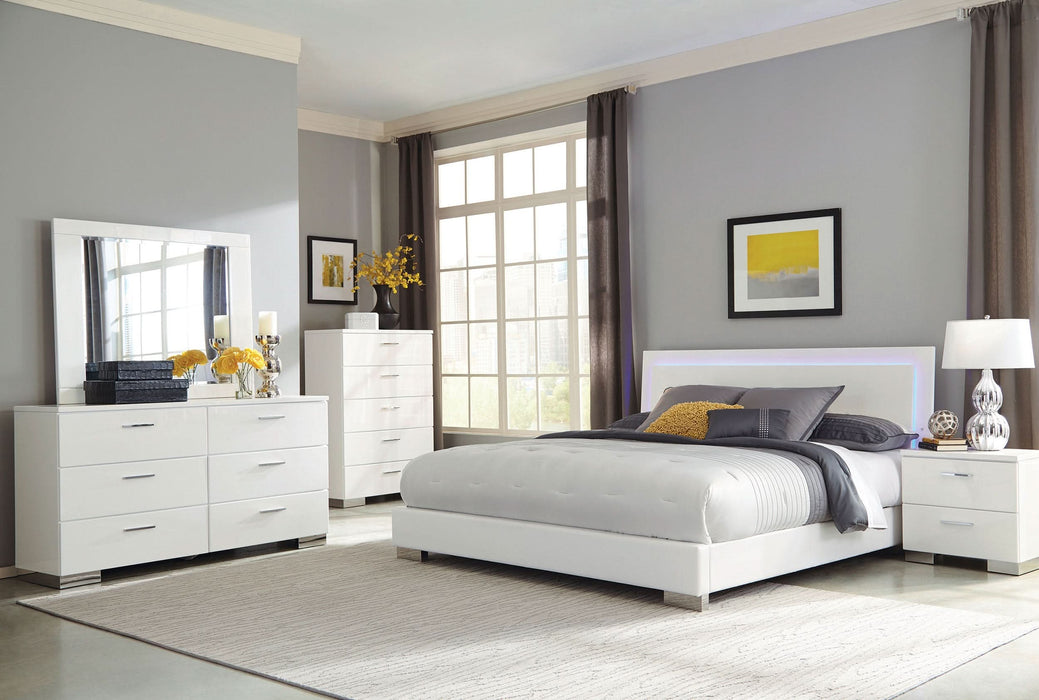 Felicity Wood Eastern King LED Panel Bed White High Gloss - Walo Furniture 