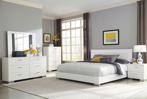 Felicity 5-piece Eastern King Bedroom Set White High Gloss - Walo Furniture 