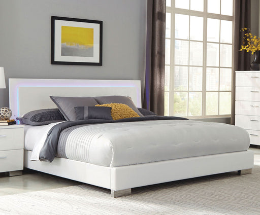 Felicity Wood California King LED Panel Bed White High Gloss - Walo Furniture 