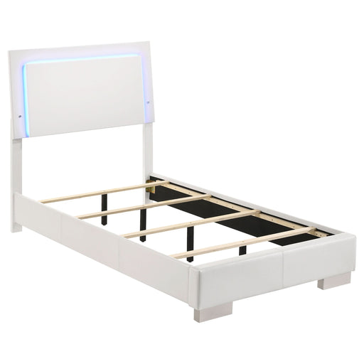 Felicity Wood Twin LED Panel Bed White High Gloss - Walo Furniture 