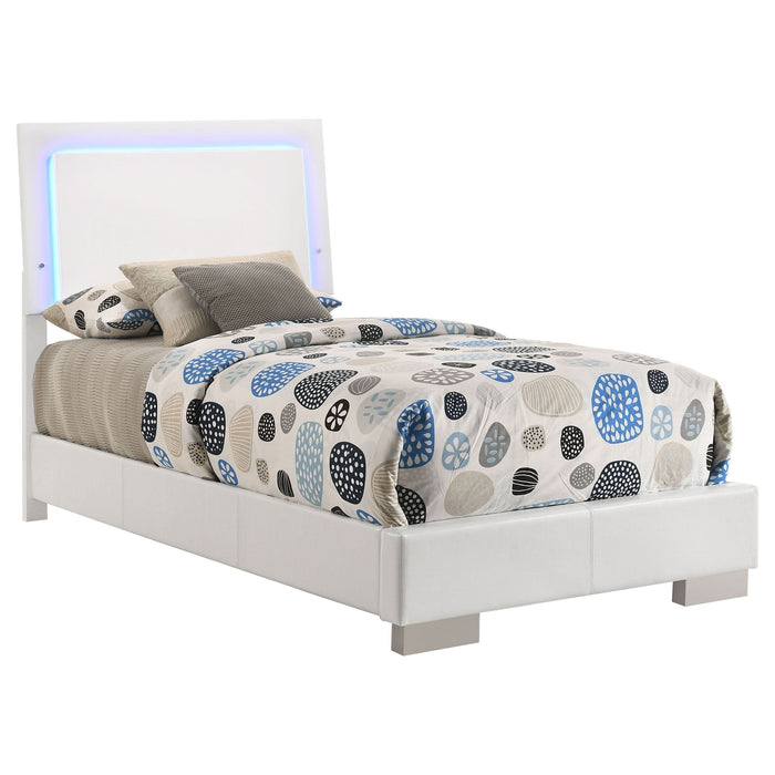 Felicity Wood Twin LED Panel Bed White High Gloss - Walo Furniture 