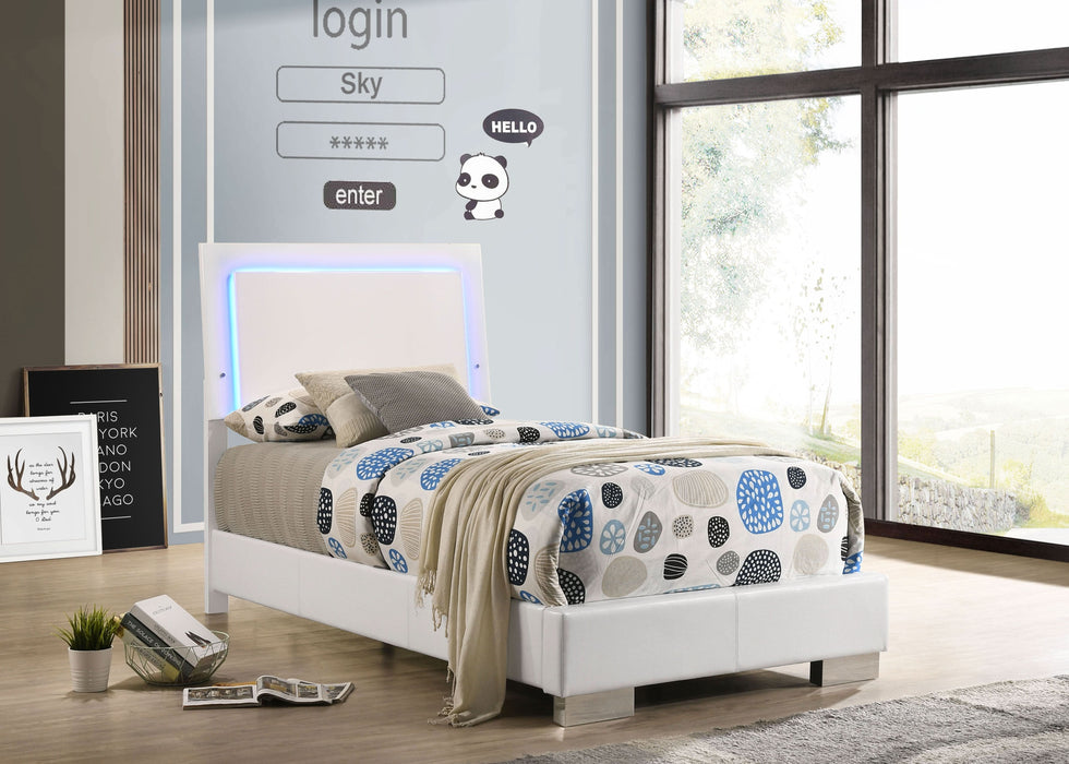 Felicity Wood Twin LED Panel Bed White High Gloss - Walo Furniture 