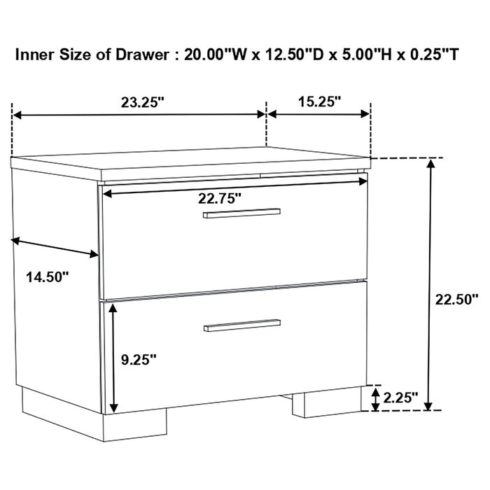 Felicity 2-drawer Nightstand White High Gloss - Walo Furniture 