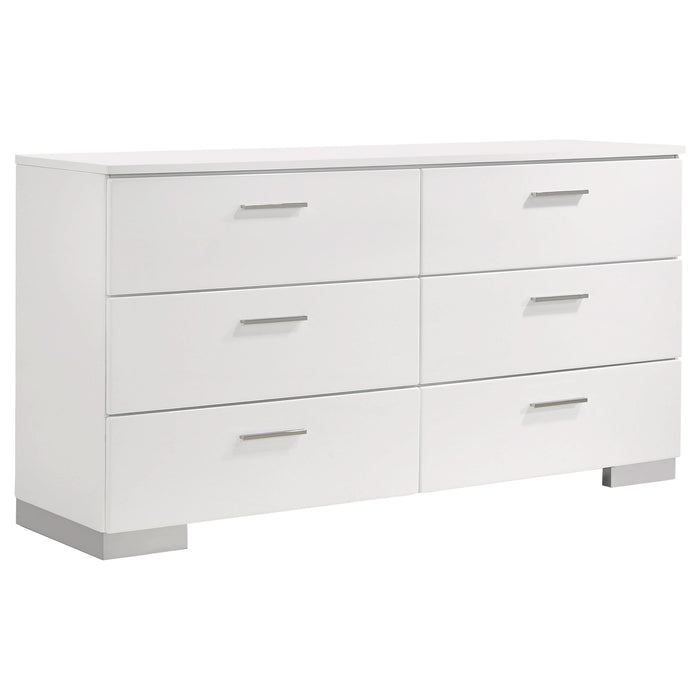 Felicity 6-drawer Dresser White High Gloss - Walo Furniture 