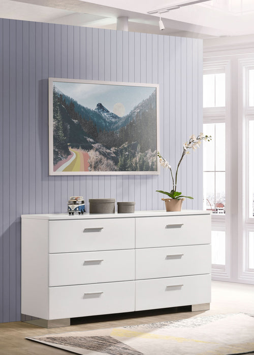 Felicity 6-drawer Dresser White High Gloss - Walo Furniture 