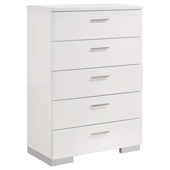 Felicity 5-drawer Bedroom Chest White High Gloss - Walo Furniture 