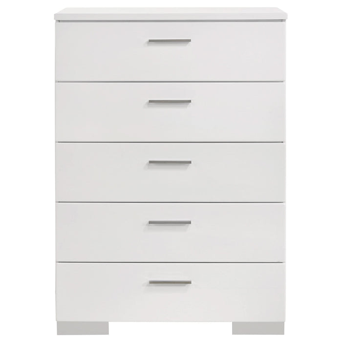 Felicity 5-drawer Bedroom Chest White High Gloss - Walo Furniture 