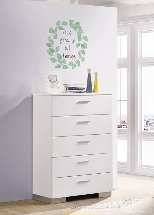 Felicity 5-drawer Bedroom Chest White High Gloss - Walo Furniture 