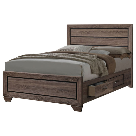 Kauffman Wood Eastern King Storage Panel Bed Washed Taupe - Walo Furniture 