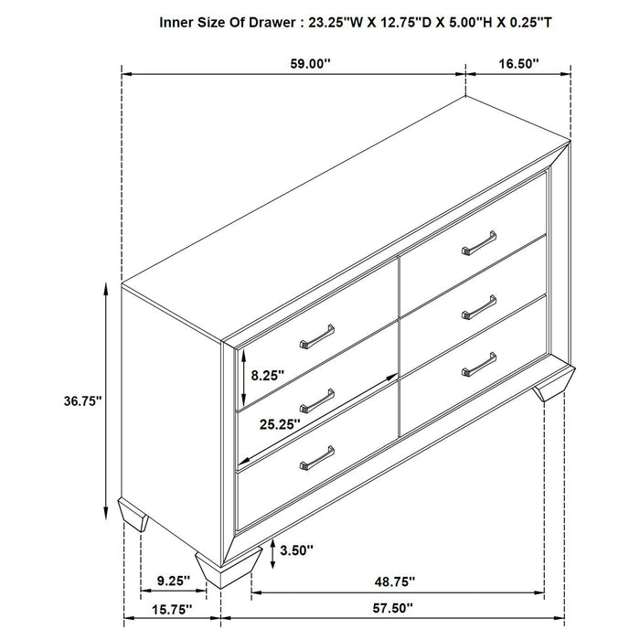 Kauffman 6-drawer Dresser Washed Taupe - Walo Furniture 