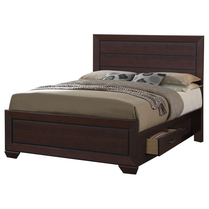 Kauffman Wood Eastern King Storage Panel Bed Dark Cocoa - Walo Furniture 