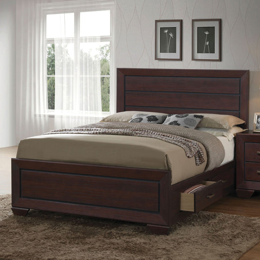 Kauffman Wood Eastern King Storage Panel Bed Dark Cocoa - Walo Furniture 