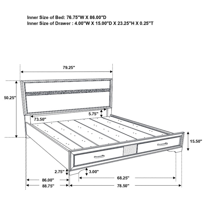 Miranda 51-inch Wood California King Storage Panel Bed White - Walo Furniture 