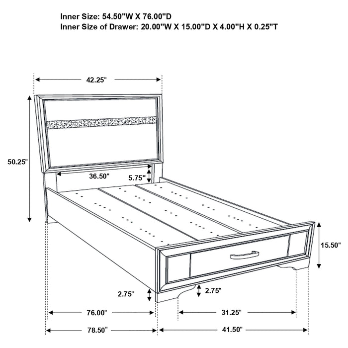 Miranda 51-inch Wood Twin Storage Panel Bed White - Walo Furniture 