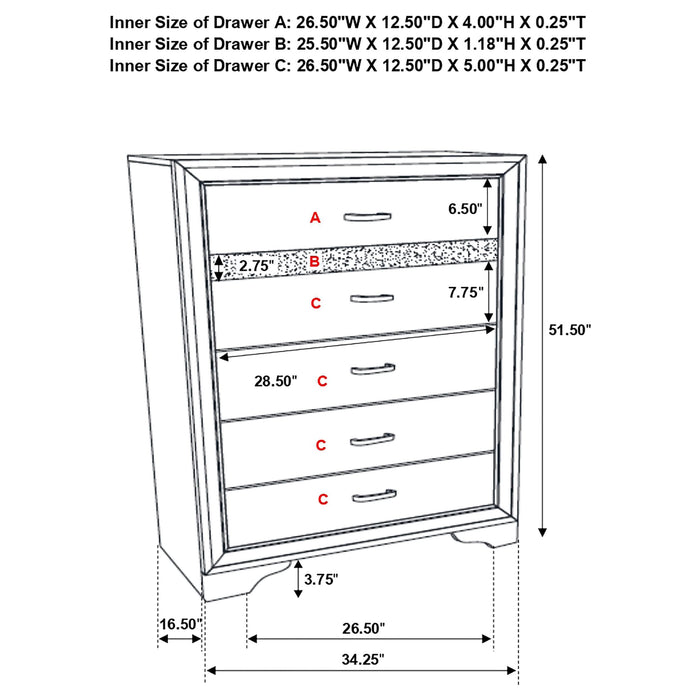 Miranda 5-drawer Bedroom Chest White - Walo Furniture 