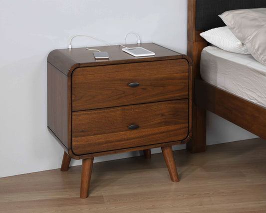 Robyn 2-drawer Nightstand Bedside Table Dark Walnut - Walo Furniture 