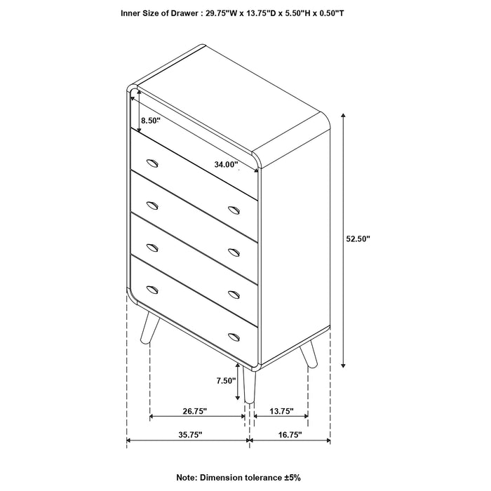 Robyn 5-drawer Bedroom Chest of Drawers Dark Walnut - Walo Furniture 