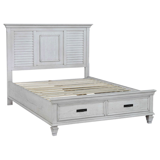 Franco Wood Eastern King Storage Panel Bed Distressed White - Walo Furniture 