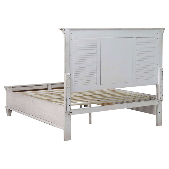 Franco Wood Eastern King Storage Panel Bed Distressed White - Walo Furniture 