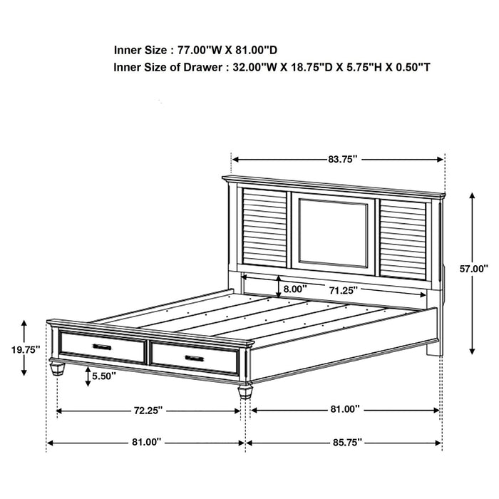 Franco Wood Eastern King Storage Panel Bed Distressed White - Walo Furniture 