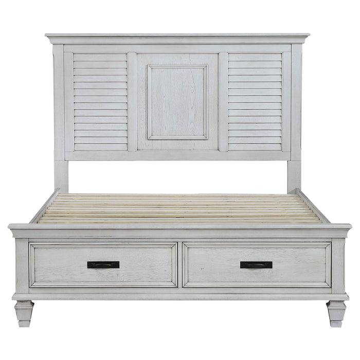 Franco Wood Eastern King Storage Panel Bed Distressed White - Walo Furniture 