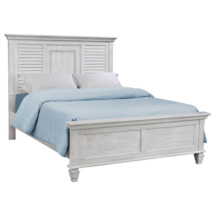 Franco Wood Eastern King Panel Bed Distressed White - Walo Furniture 