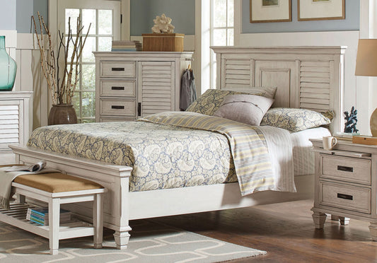 Franco Wood Eastern King Panel Bed Distressed White - Walo Furniture 