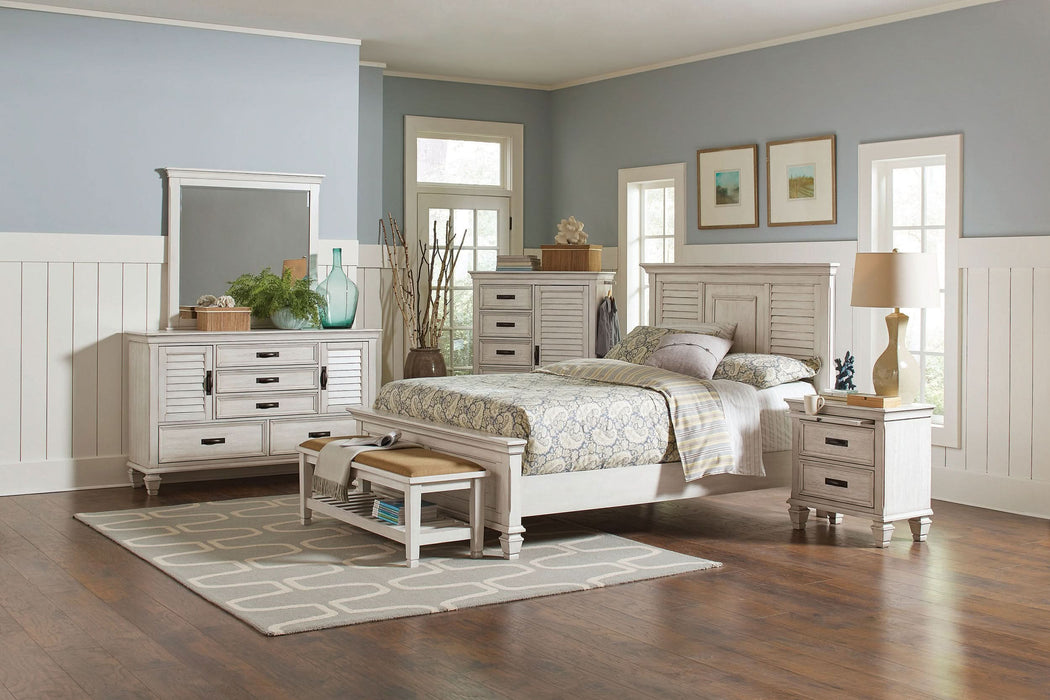 Franco Wood Eastern King Panel Bed Distressed White - Walo Furniture 