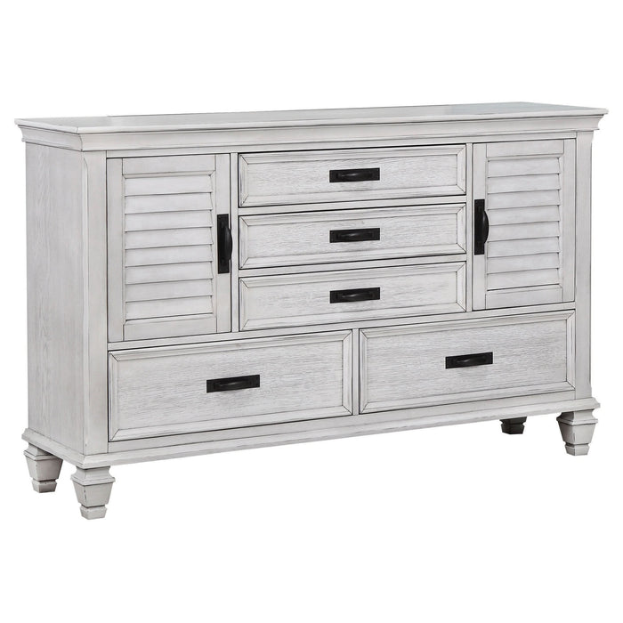 Franco 5-drawer Dresser Distressed White - Walo Furniture 