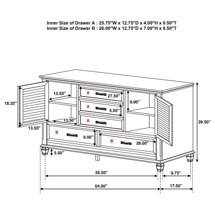 Franco 5-drawer Dresser Distressed White - Walo Furniture 