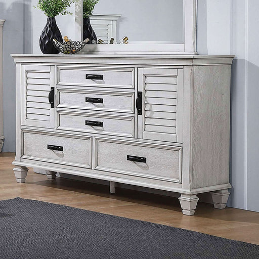 Franco 5-drawer Dresser Distressed White - Walo Furniture 