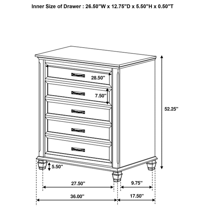 Franco 5-drawer Bedroom Chest Distressed White - Walo Furniture 