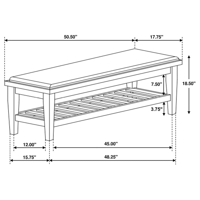 Franco Fabric Upholstered Bench with Shelf Distressed White - Walo Furniture 