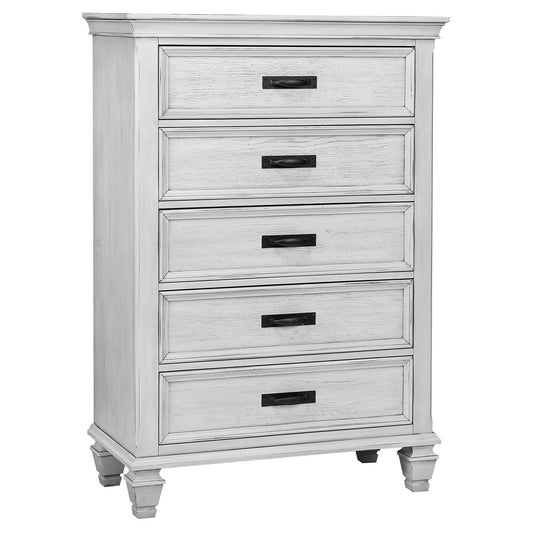 Franco 5-drawer Bedroom Chest Distressed White - Walo Furniture 