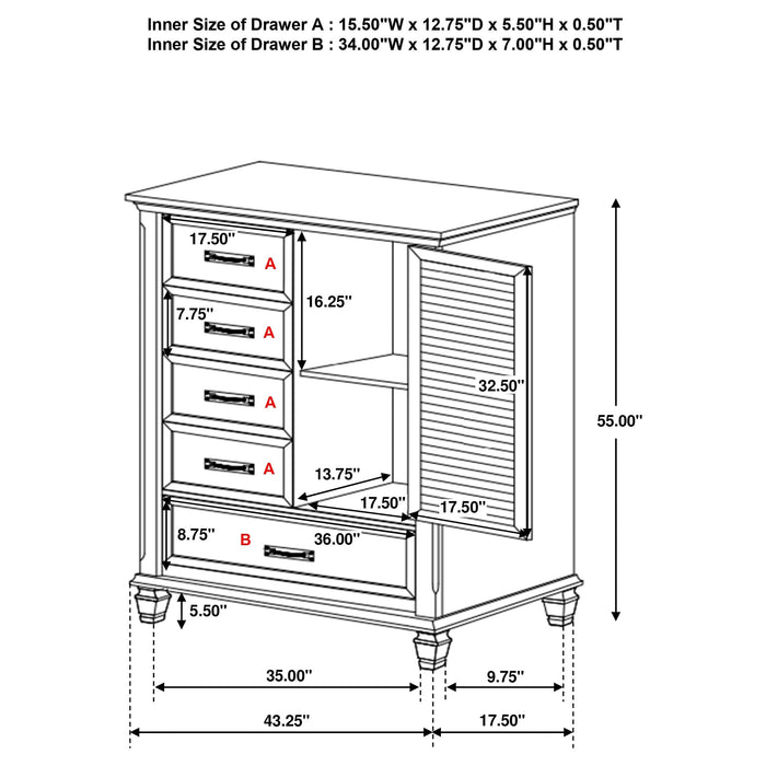 Franco 5-drawer Door Chest Distressed White - Walo Furniture 