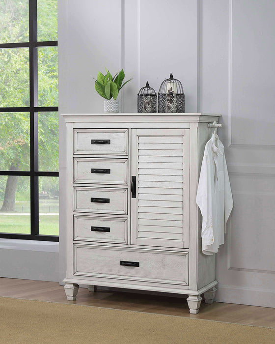 Franco 5-drawer Door Chest Distressed White - Walo Furniture 