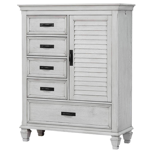 Franco 5-drawer Door Chest Distressed White - Walo Furniture 