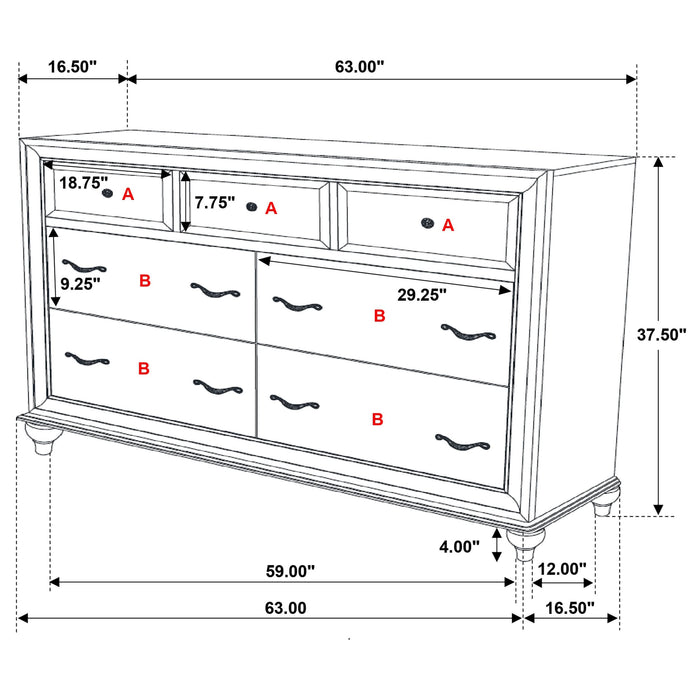 Barzini 7-drawer Dresser White - Walo Furniture 