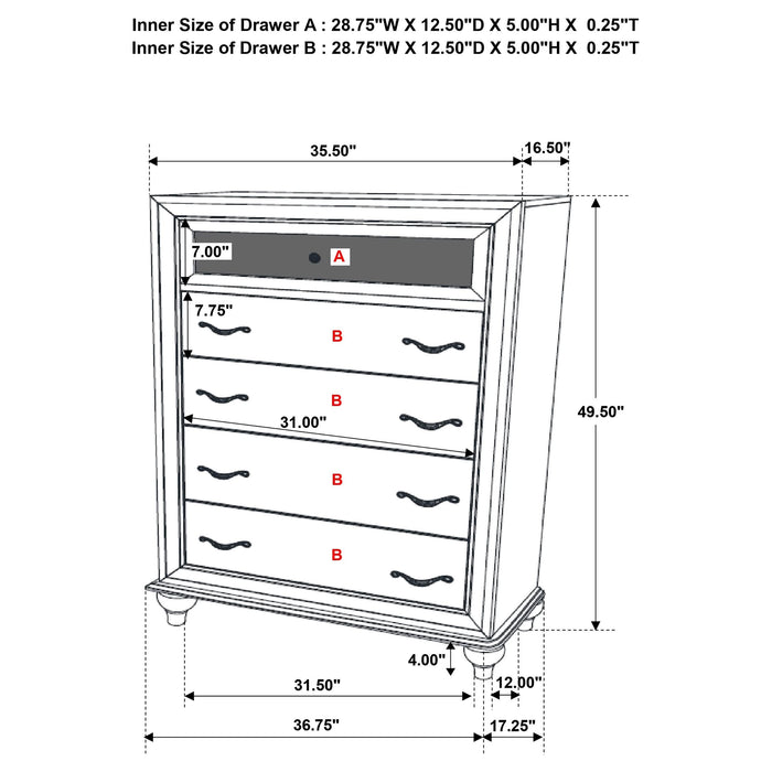 Barzini 5-drawer Bedroom Chest White - Walo Furniture 