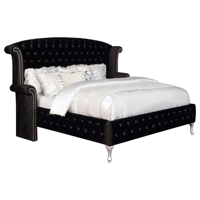 Deanna Upholstered Eastern King Wingback Bed Black - Walo Furniture 