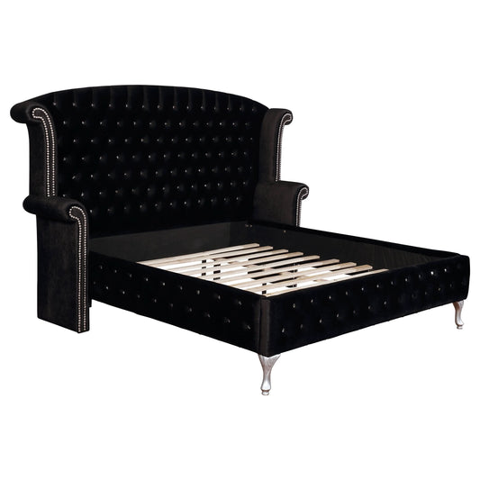 Deanna Upholstered Eastern King Wingback Bed Black - Walo Furniture 