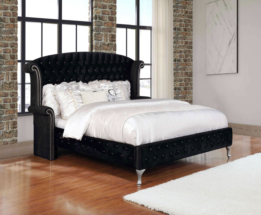 Deanna Upholstered Eastern King Wingback Bed Black - Walo Furniture 