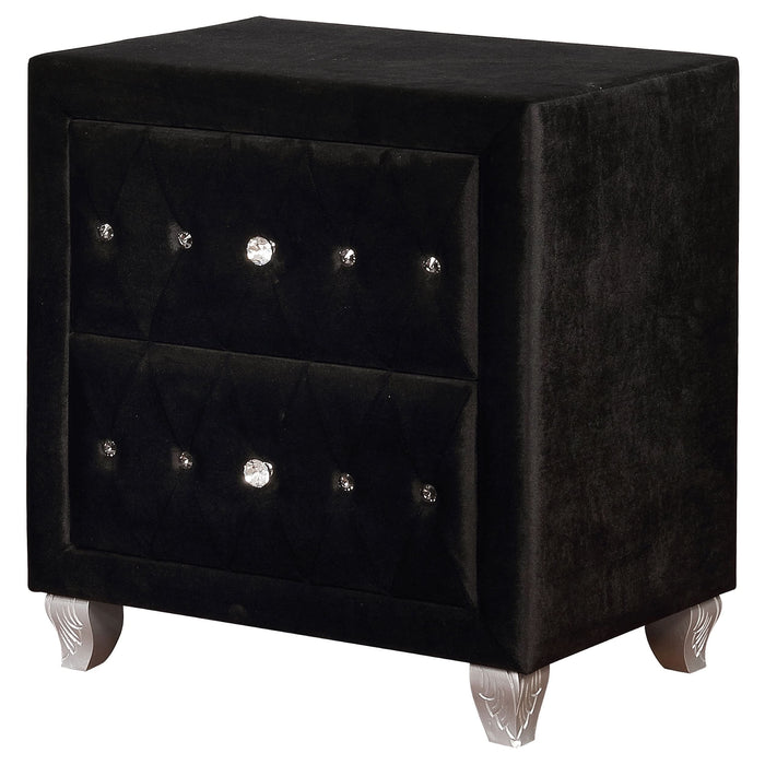 Deanna Upholstered 2-drawer Nightstand Black - Walo Furniture 