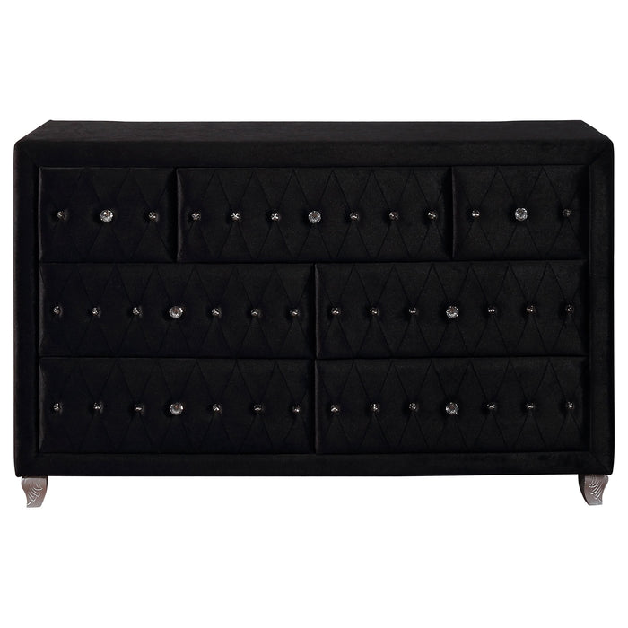 Deanna 7-drawer Upholstered Dresser Black - Walo Furniture 