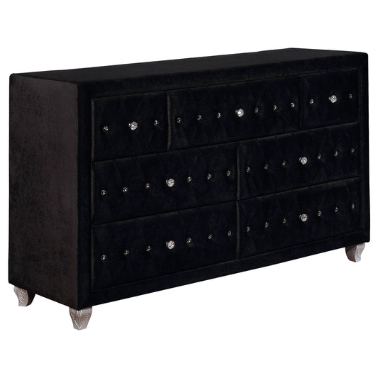 Deanna 7-drawer Upholstered Dresser Black - Walo Furniture 