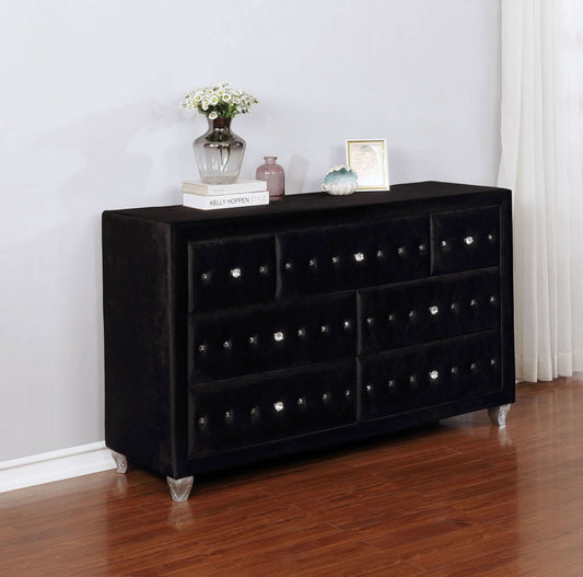 Deanna 7-drawer Upholstered Dresser Black - Walo Furniture 