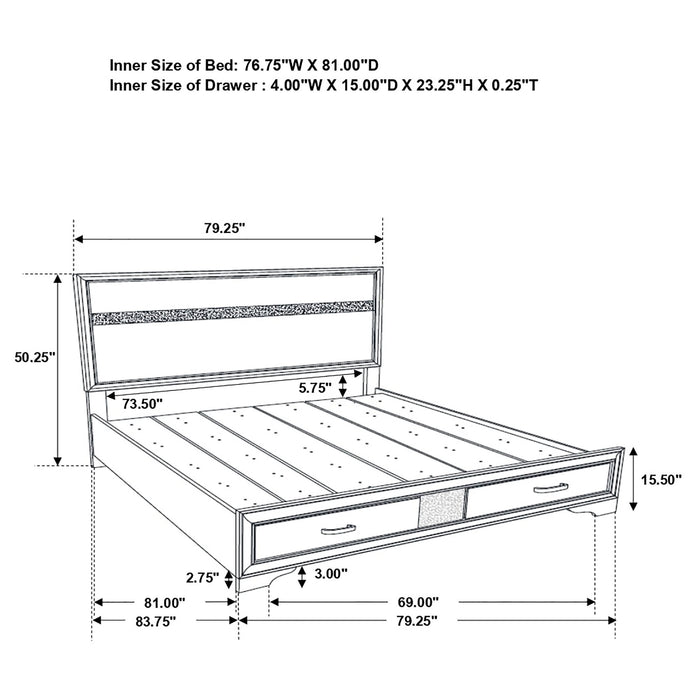 Miranda 51-inch Wood Eastern King Storage Panel Bed Black - Walo Furniture 