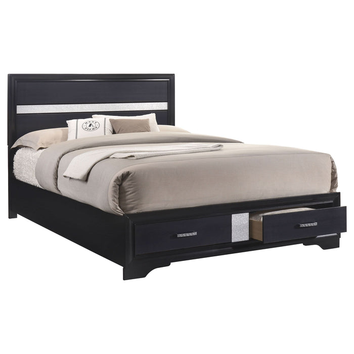 Miranda 51-inch Wood Eastern King Storage Panel Bed Black - Walo Furniture 