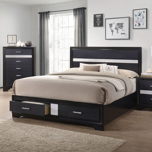 Miranda 51-inch Wood Eastern King Storage Panel Bed Black - Walo Furniture 