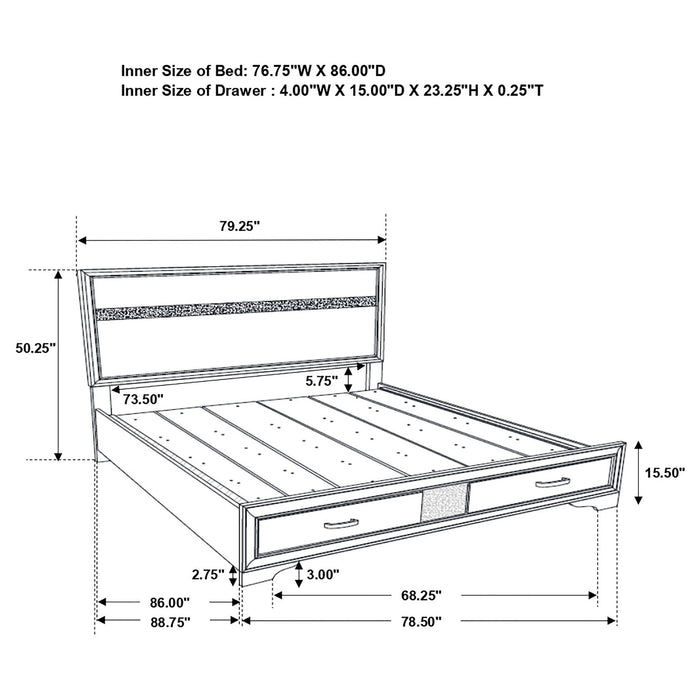 Miranda 51-inch Wood California King Storage Panel Bed Black - Walo Furniture 